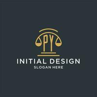 py inicial con escala de justicia logo diseño plantilla, lujo ley y abogado logo diseño ideas vector
