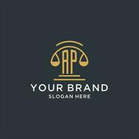 RP initial with scale of justice logo design template, luxury law and attorney logo design ideas vector