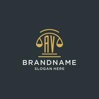 AV initial with scale of justice logo design template, luxury law and attorney logo design ideas vector