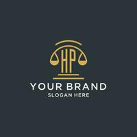 HP initial with scale of justice logo design template, luxury law and attorney logo design ideas vector