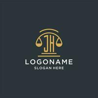 JH initial with scale of justice logo design template, luxury law and attorney logo design ideas vector