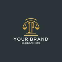 IP initial with scale of justice logo design template, luxury law and attorney logo design ideas vector