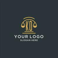 KO initial with scale of justice logo design template, luxury law and attorney logo design ideas vector