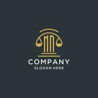 MN initial with scale of justice logo design template, luxury law and attorney logo design ideas vector