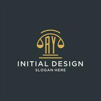 RY initial with scale of justice logo design template, luxury law and attorney logo design ideas vector