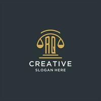 RQ initial with scale of justice logo design template, luxury law and attorney logo design ideas vector