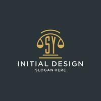 SY initial with scale of justice logo design template, luxury law and attorney logo design ideas vector