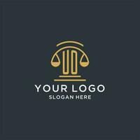 UO initial with scale of justice logo design template, luxury law and attorney logo design ideas vector