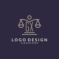 gx iniciales conjunto con el escamas de justicia icono, diseño inspiración para ley empresas en un moderno y lujoso estilo vector