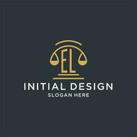 EL initial with scale of justice logo design template, luxury law and attorney logo design ideas vector