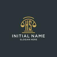 HS initial with scale of justice logo design template, luxury law and attorney logo design ideas vector