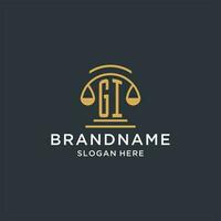 GI initial with scale of justice logo design template, luxury law and attorney logo design ideas vector