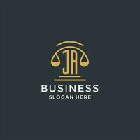 JR initial with scale of justice logo design template, luxury law and attorney logo design ideas vector