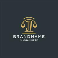 JV initial with scale of justice logo design template, luxury law and attorney logo design ideas vector