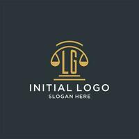 LG initial with scale of justice logo design template, luxury law and attorney logo design ideas vector