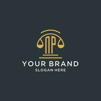 NP initial with scale of justice logo design template, luxury law and attorney logo design ideas vector