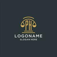 PH initial with scale of justice logo design template, luxury law and attorney logo design ideas vector