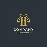 RA initial with scale of justice logo design template, luxury law and attorney logo design ideas vector