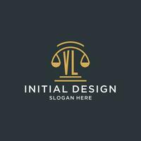 vl inicial con escala de justicia logo diseño plantilla, lujo ley y abogado logo diseño ideas vector