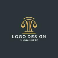 YK initial with scale of justice logo design template, luxury law and attorney logo design ideas vector