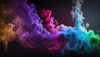 Abstract colorful of smoke background, neon light through smoke or fog, lighting in the dark scene, multi colored of cloud, mist, or smog, night backdrop for mock up, with . photo