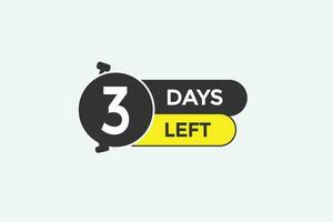 3 days left countdown template, 3 day countdown left banner label button eps 3 vector