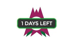 1 days left countdown template, 1 day countdown left banner label button eps 1 vector