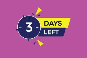 3 days left countdown template, 3 day countdown left banner label button eps 3 vector