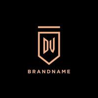 DV monogram initial with shield logo design icon vector