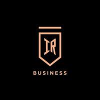 IR monogram initial with shield logo design icon vector