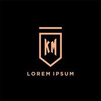 KM monogram initial with shield logo design icon vector