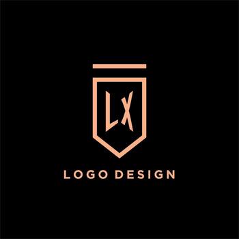 LX monogram initial with shield logo design icon vector