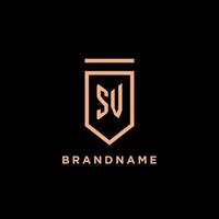 SV monogram initial with shield logo design icon vector
