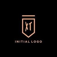 XT monogram initial with shield logo design icon vector