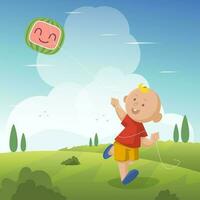 A Child Playing with a Kite in the Park vector