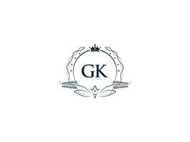 Minimal Letter Gk Logo Crown Icon, Premium Luxury Gk kg Feminine Letter Logo Icon vector