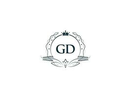 Minimal Letter Gd Logo Crown Icon, Premium Luxury Gd dg Feminine Letter Logo Icon vector