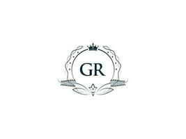 Minimal Letter Gr Logo Crown Icon, Premium Luxury Gr rg Feminine Letter Logo Icon vector