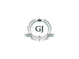 Minimal Letter Gj Logo Crown Icon, Premium Luxury Gj jg Feminine Letter Logo Icon vector