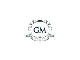 Minimal Letter Gm Logo Crown Icon, Premium Luxury Gm mg Feminine Letter Logo Icon vector