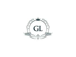 Minimal Letter Gl Logo Crown Icon, Premium Luxury Gl lg Feminine Letter Logo Icon vector