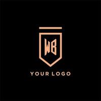 WB monogram initial with shield logo design icon vector