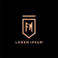 FM monogram initial with shield logo design icon vector
