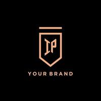 IP monogram initial with shield logo design icon vector