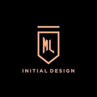 ML monogram initial with shield logo design icon vector