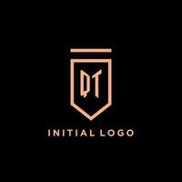 QT monogram initial with shield logo design icon vector