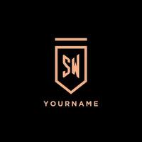 SW monogram initial with shield logo design icon vector