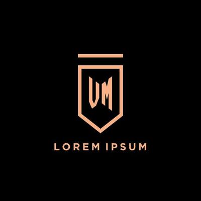 VM monogram initial with shield logo design icon