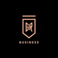GR monogram initial with shield logo design icon vector
