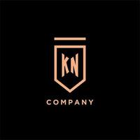 KN monogram initial with shield logo design icon vector